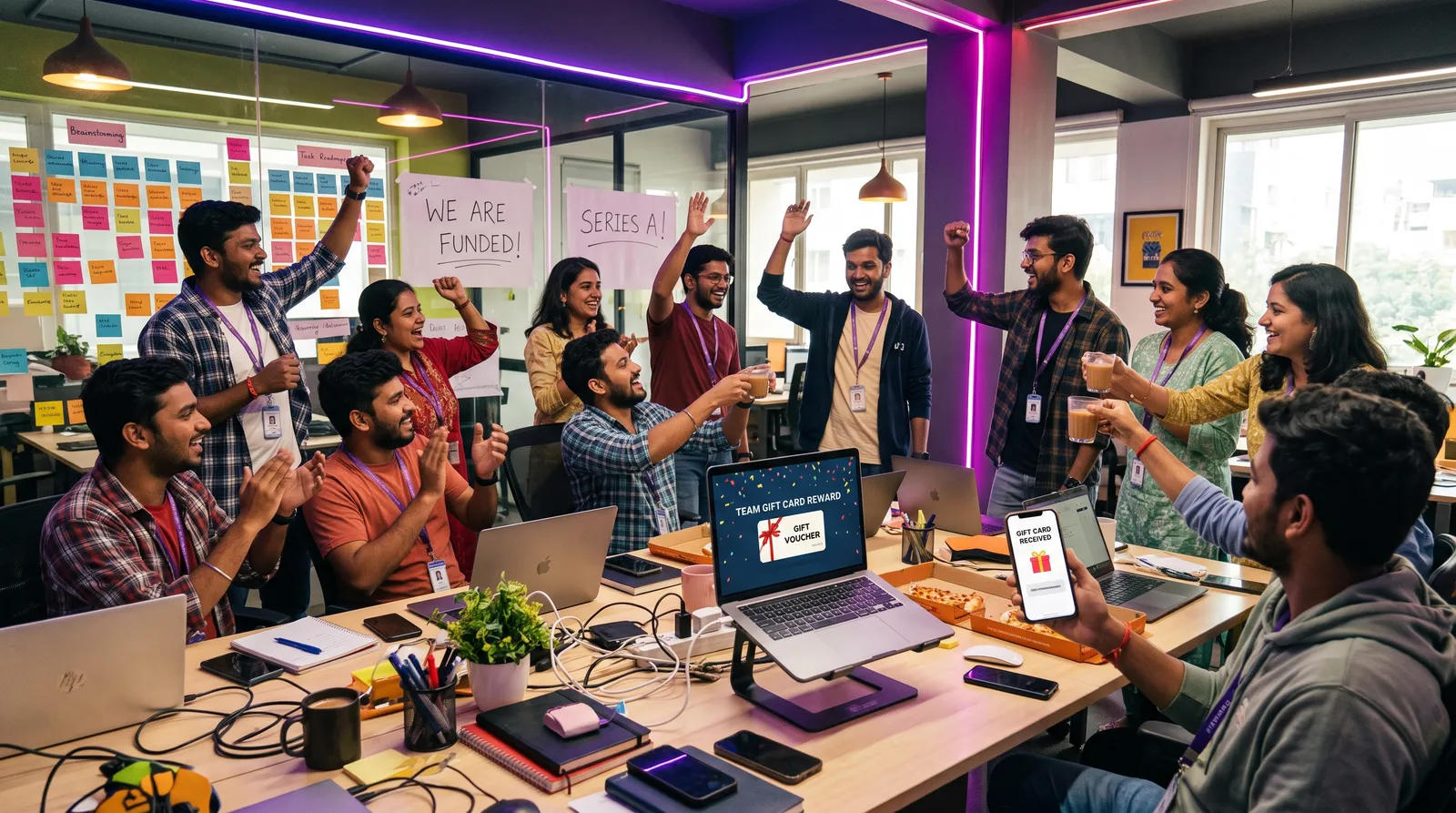 Startup team celebrating a milestone
